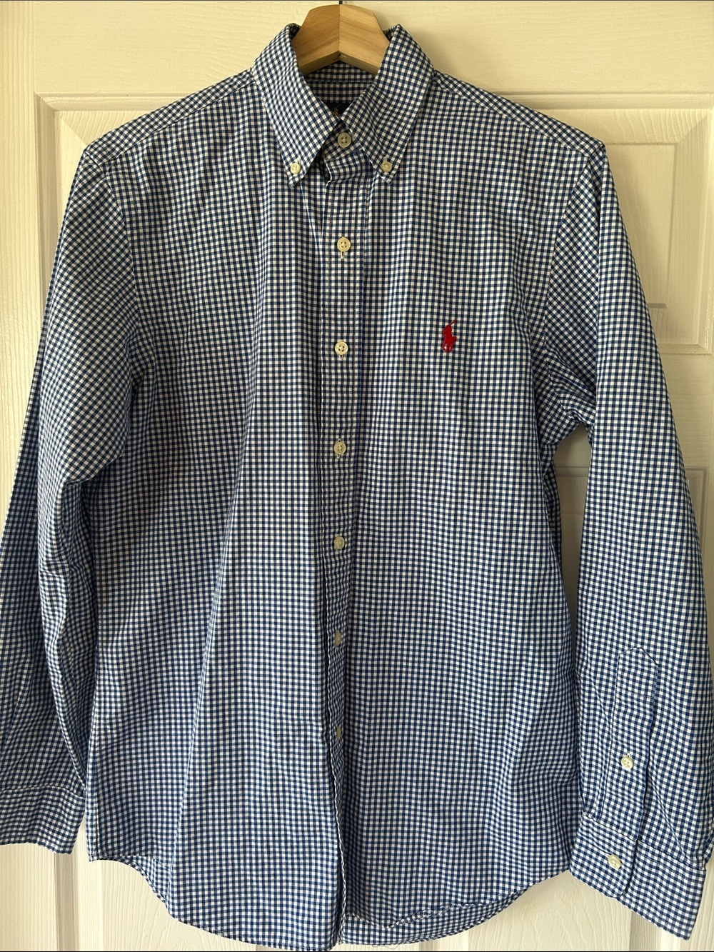 Polo by Ralph Lauren Navy & White Gingham Button-Down Shirt with Red Logo